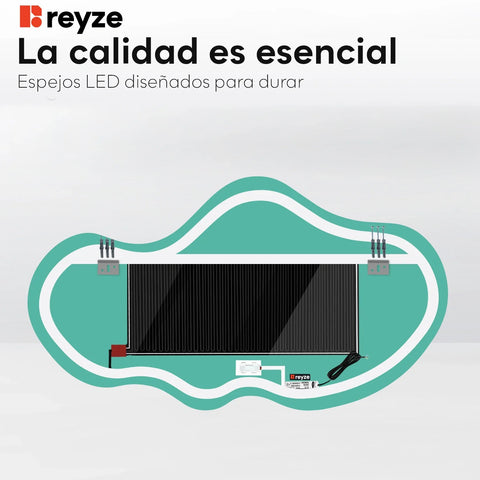 Espejo LED Asimétrico 2 | Botones táctiles | Función antivaho | Luz blanca cálida - Reyze Seria Salono Model 1 - Horizontal