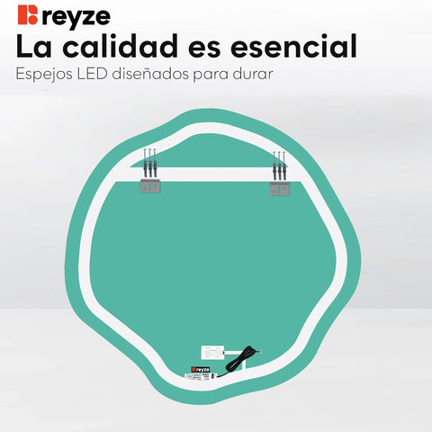 Espejo LED Asimétrico Ovalado | Botón táctil | Luz blanca cálida - Reyze Seria Salono Model 1