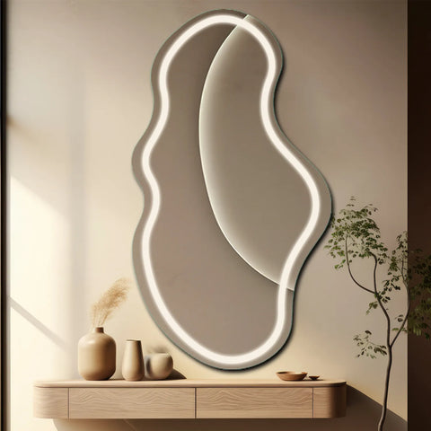 Espejo LED Asimétrico 2 | Control por interruptor de pared | Luz blanca neutra - Reyze Seria Salono Model 1 - Vertical