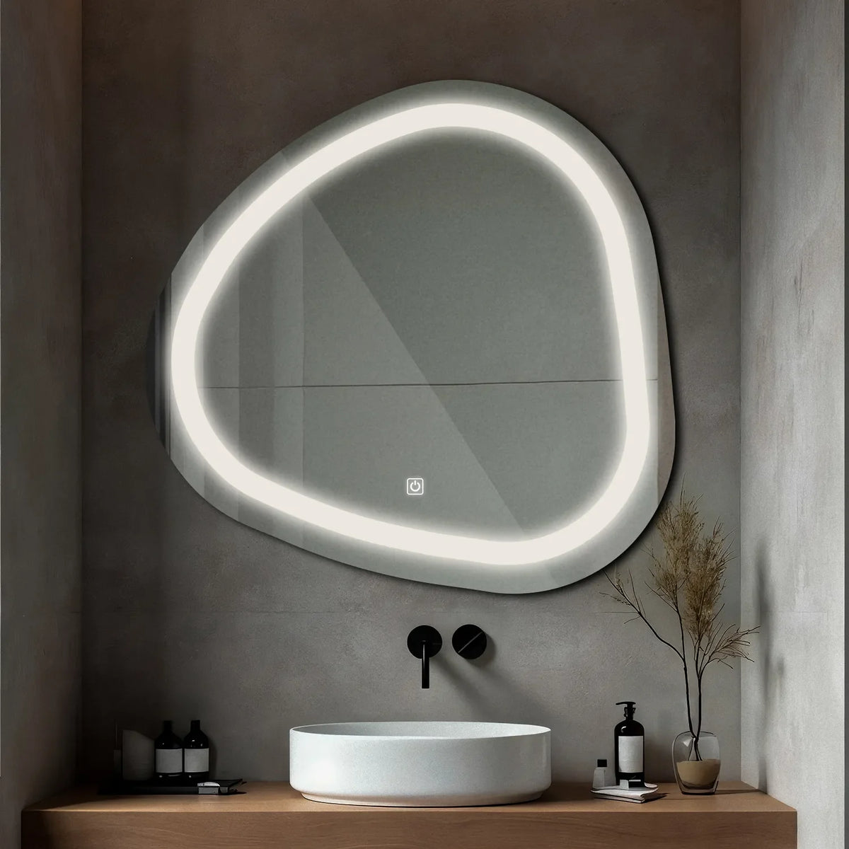 Espejo LED Asimétrico | Botón táctil | Luz blanca neutra - Reyze Seria Salono Model 1