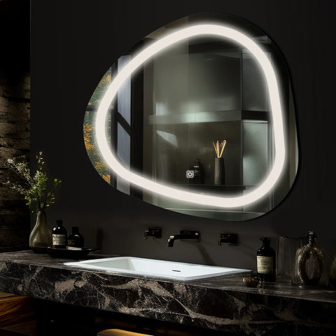 Espejo LED Asimétrico | Botón táctil | Luz blanca neutra - Reyze Seria Salono Model 1