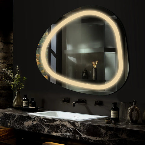 Espejo LED Asimétrico | Control por interruptor de pared | Luz blanca cálida - Reyze Seria Salono Model 1