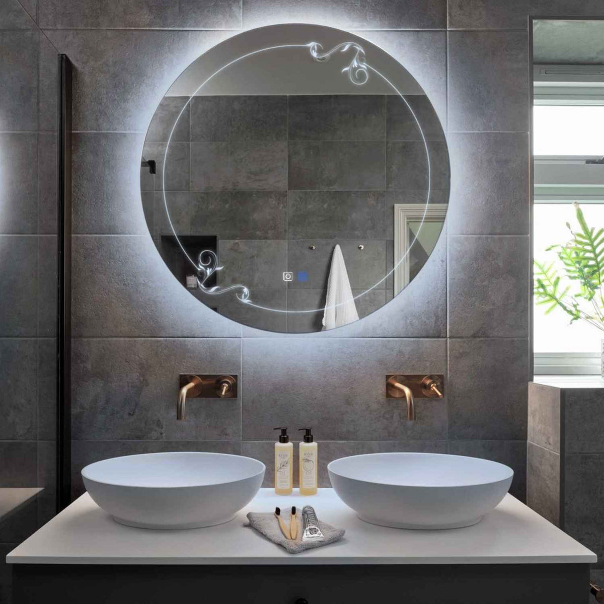 Espejo LED Redondo | Botones táctiles | Función antivaho | Luz blanca fría - Reyze Seria Good Vibes Model 5