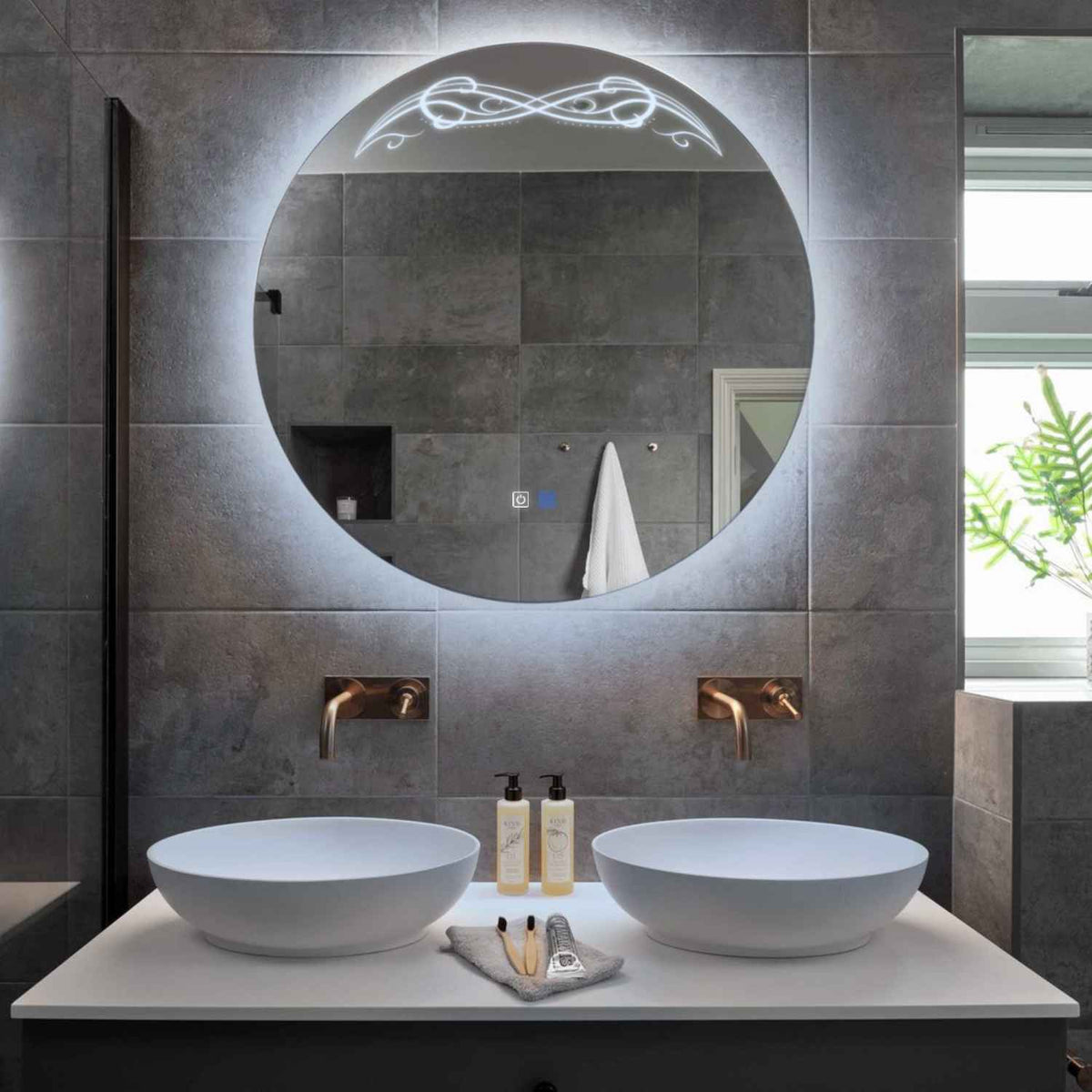 Espejo LED Redondo | Botones táctiles | Función antivaho | Luz blanca fría - Reyze Seria Good Vibes Model 6