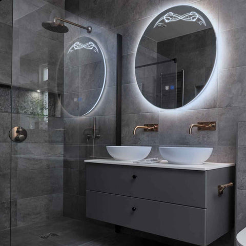 Espejo LED Redondo | Botones táctiles | Función antivaho | Luz blanca fría - Reyze Seria Good Vibes Model 6