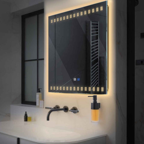 Espejo LED Cuadrado | Botones táctiles | Función antivaho | Luz blanca cálida - Reyze Seria Minimal Model 6
