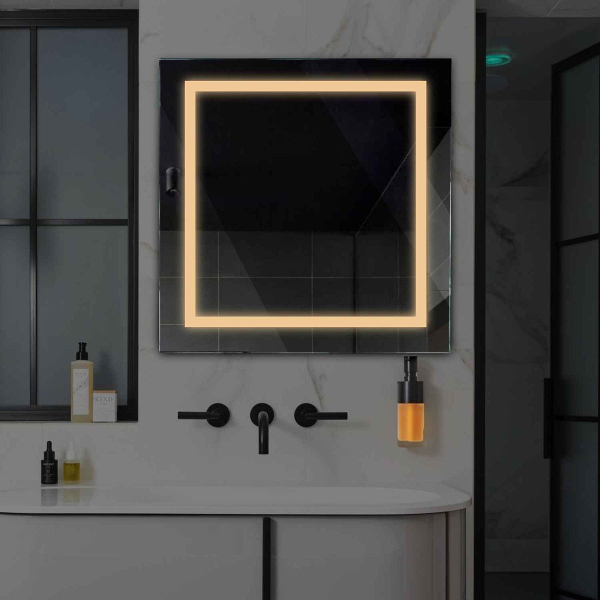 Espejo LED Cuadrado | Control por interruptor de pared | Luz blanca cálida - Reyze Seria Salono Model 1