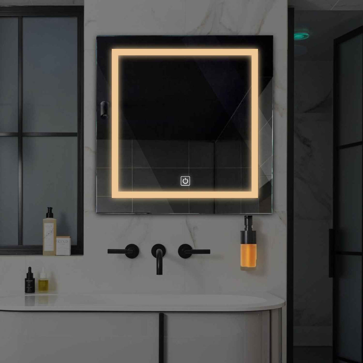 Espejo LED Cuadrado | Botón táctil | Luz blanca cálida - Reyze Seria Salono Model 1