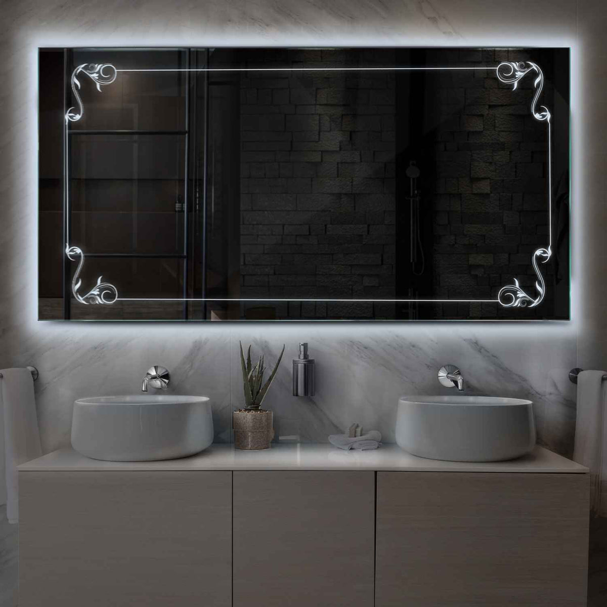 Espejo LED Rectangular | Control por interruptor de pared | Luz blanca fría - Reyze Seria Good Vibes Model 5