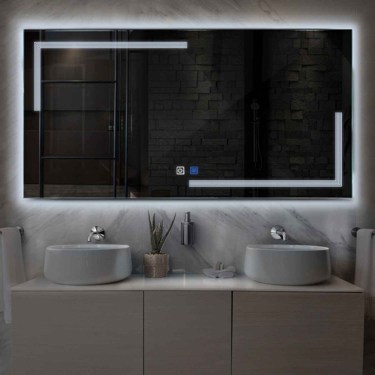 Espejo LED Rectangular | Botones táctiles | Función antivaho | Luz blanca fría - Reyze Seria Minimal Model 2