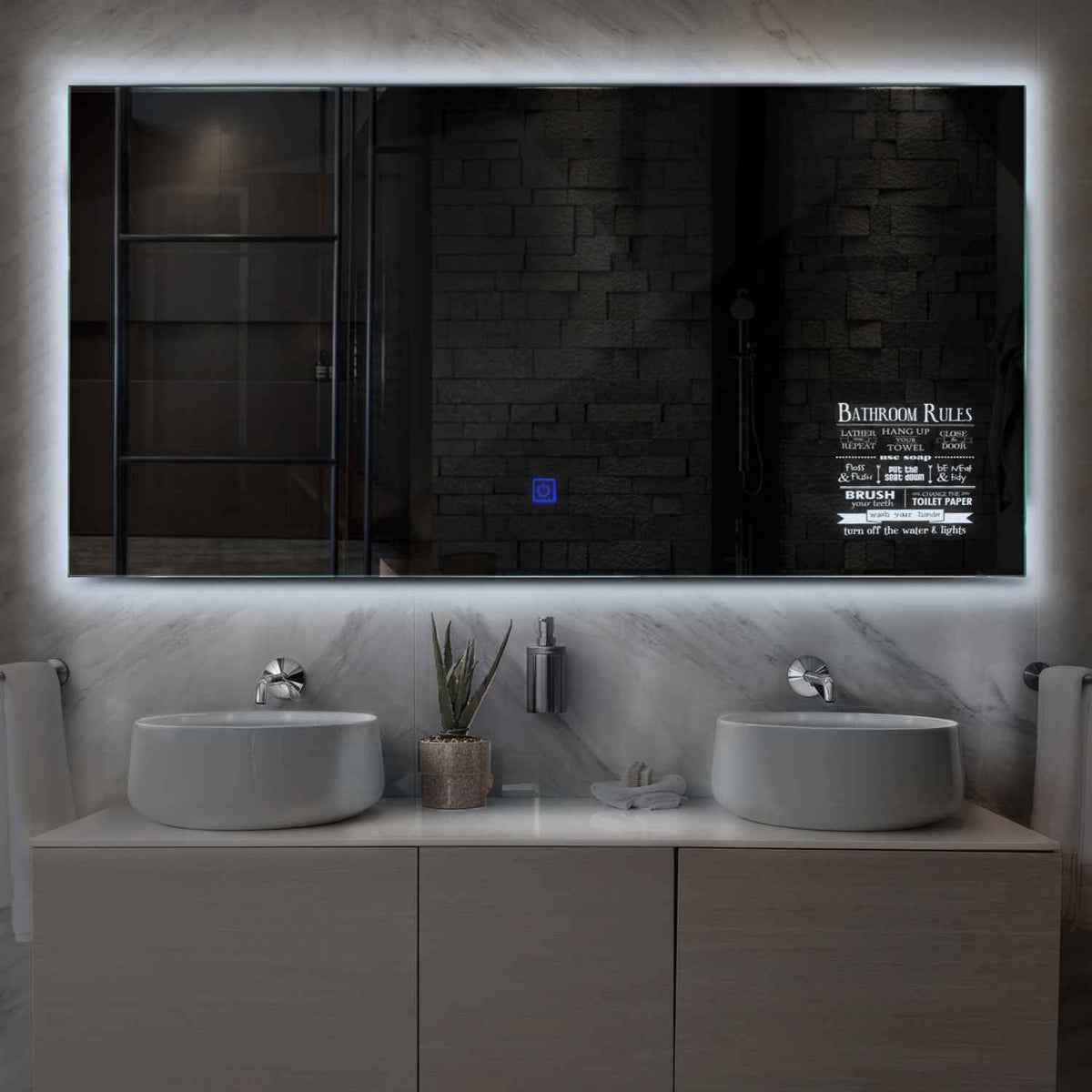 Espejo LED Rectangular | Botón táctil | Luz blanca fría - Reyze Seria Motivated Model 5