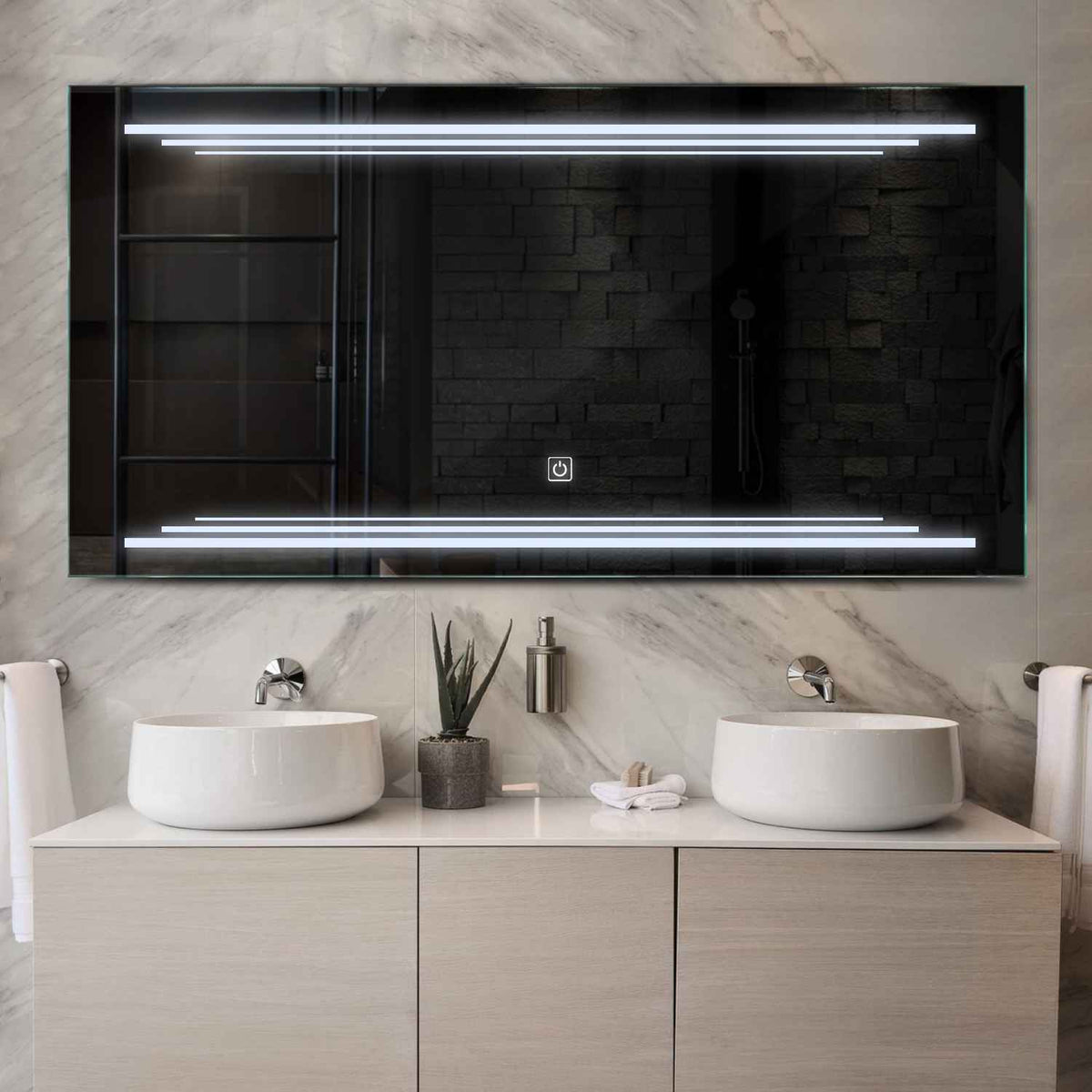 Espejo LED Rectangular | Botón táctil | Luz blanca fría - Reyze Seria Salono Model 7