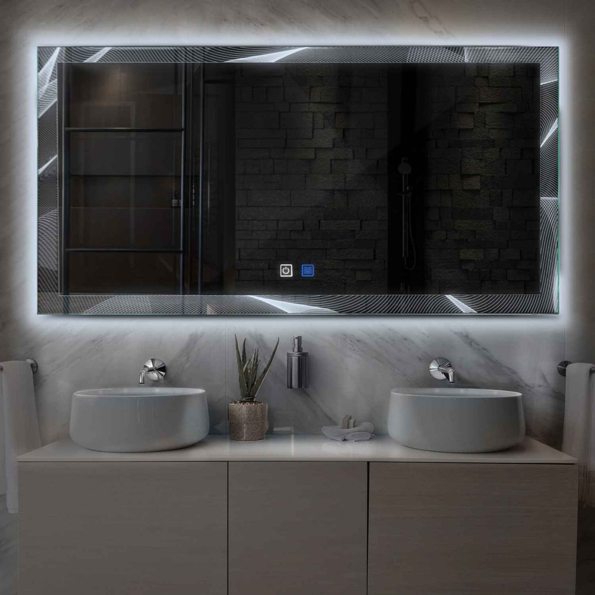 Espejo LED Rectangular | Botones táctiles | Función antivaho | Luz blanca fría - Reyze Seria Simetria Model 2