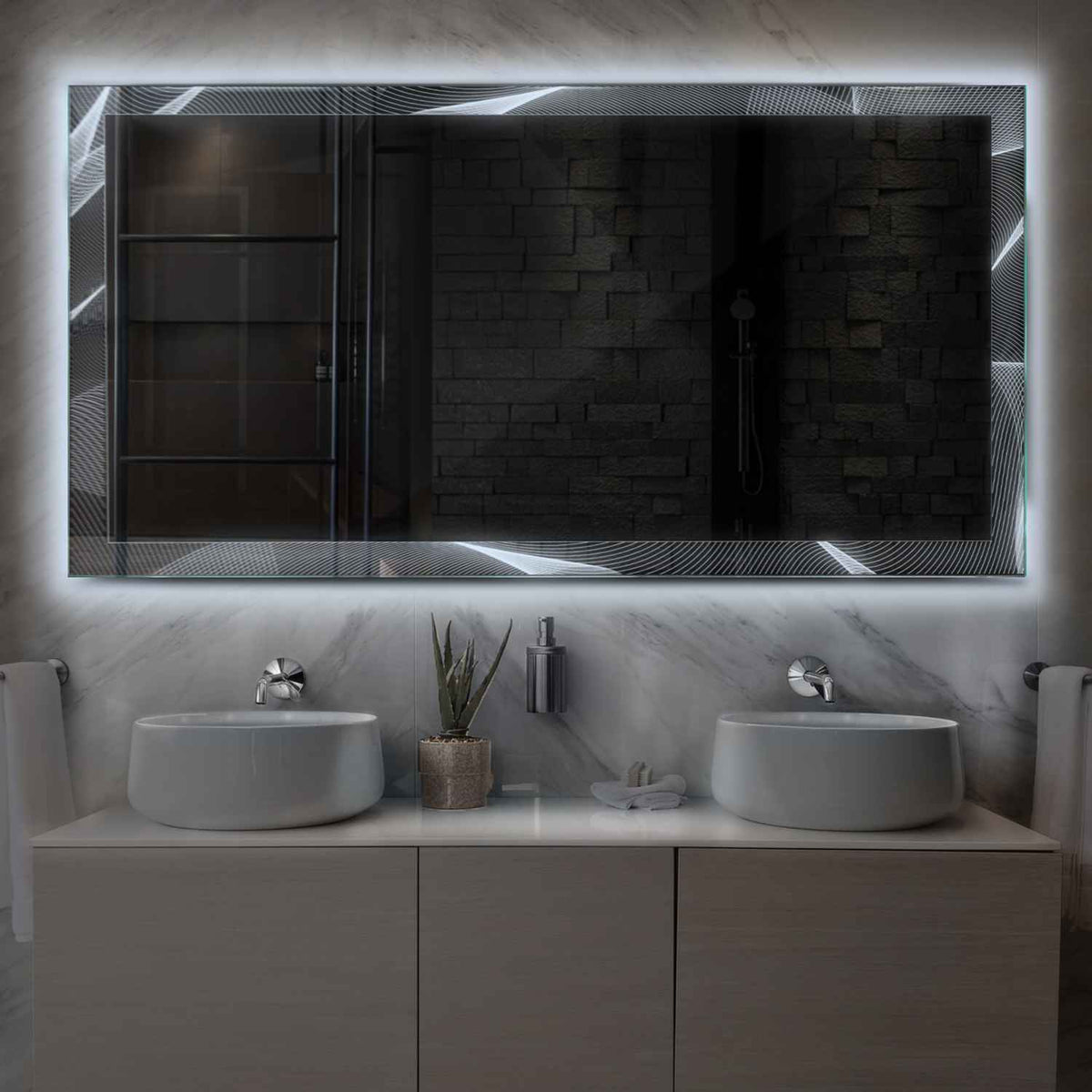 Espejo LED Rectangular | Control por interruptor de pared | Luz blanca fría - Reyze Seria Simetria Model 2