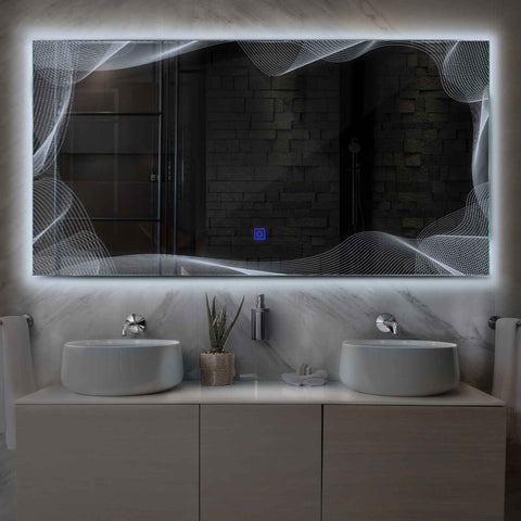 Espejo LED Rectangular | Botón táctil | Luz blanca fría - Reyze Seria Simetria Model 3
