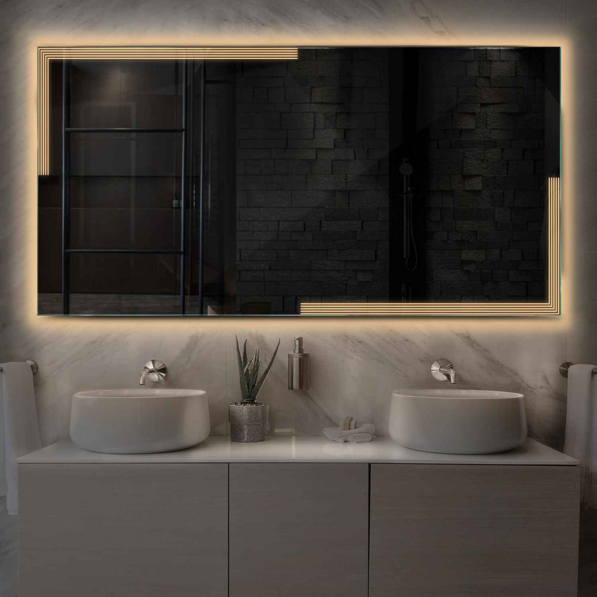 Espejo LED Rectangular | Control por interruptor de pared | Luz blanca cálida - Reyze Seria Edge Model 2