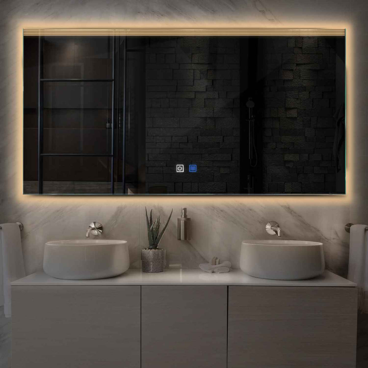 Espejo LED Rectangular | Botones táctiles | Función antivaho | Luz blanca cálida - Reyze Seria Edge Model 5