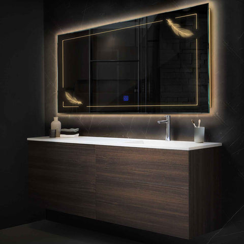 Espejo LED Rectangular | Botón táctil | Luz blanca cálida - Reyze Seria Good Vibes Model 2