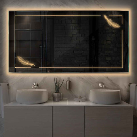 Espejo LED Rectangular | Control por interruptor de pared | Luz blanca cálida - Reyze Seria Good Vibes Model 2