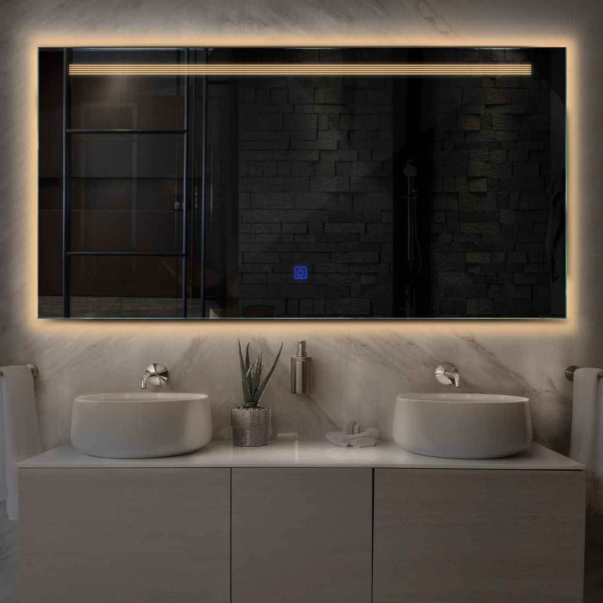 Espejo LED Rectangular | Botón táctil | Luz blanca cálida - Reyze Seria Minimal Model 5