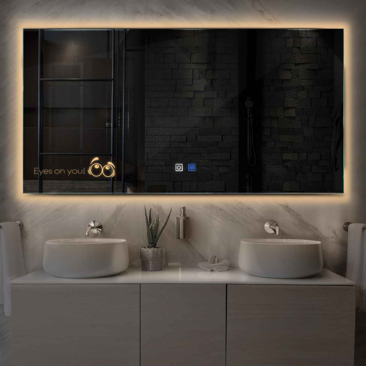 Espejo LED Rectangular | Botones táctiles | Función antivaho | Luz blanca cálida - Reyze Seria Motivated Model 8