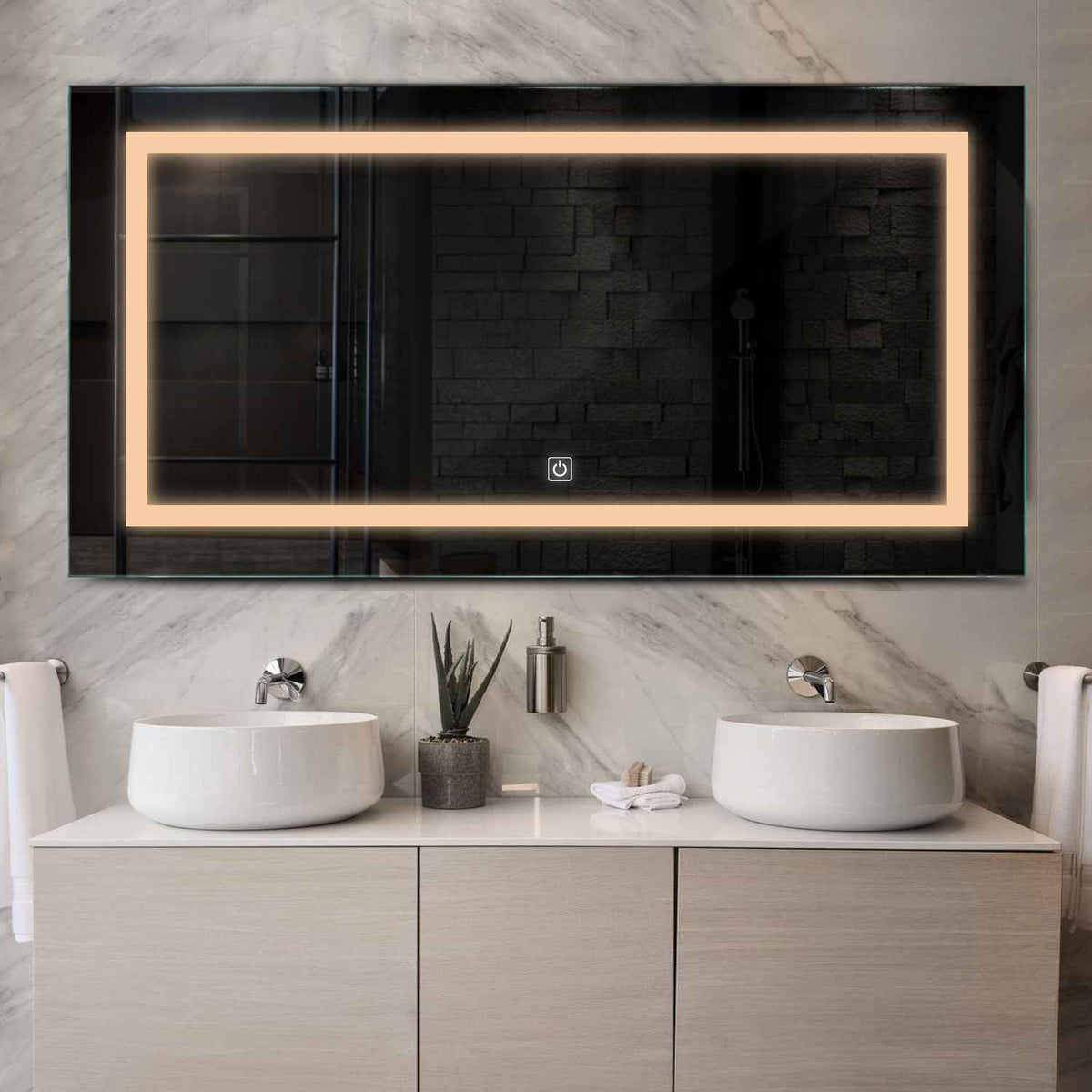 Espejo LED Rectangular | Botón táctil | Luz blanca cálida - Reyze Seria Salono Model 1