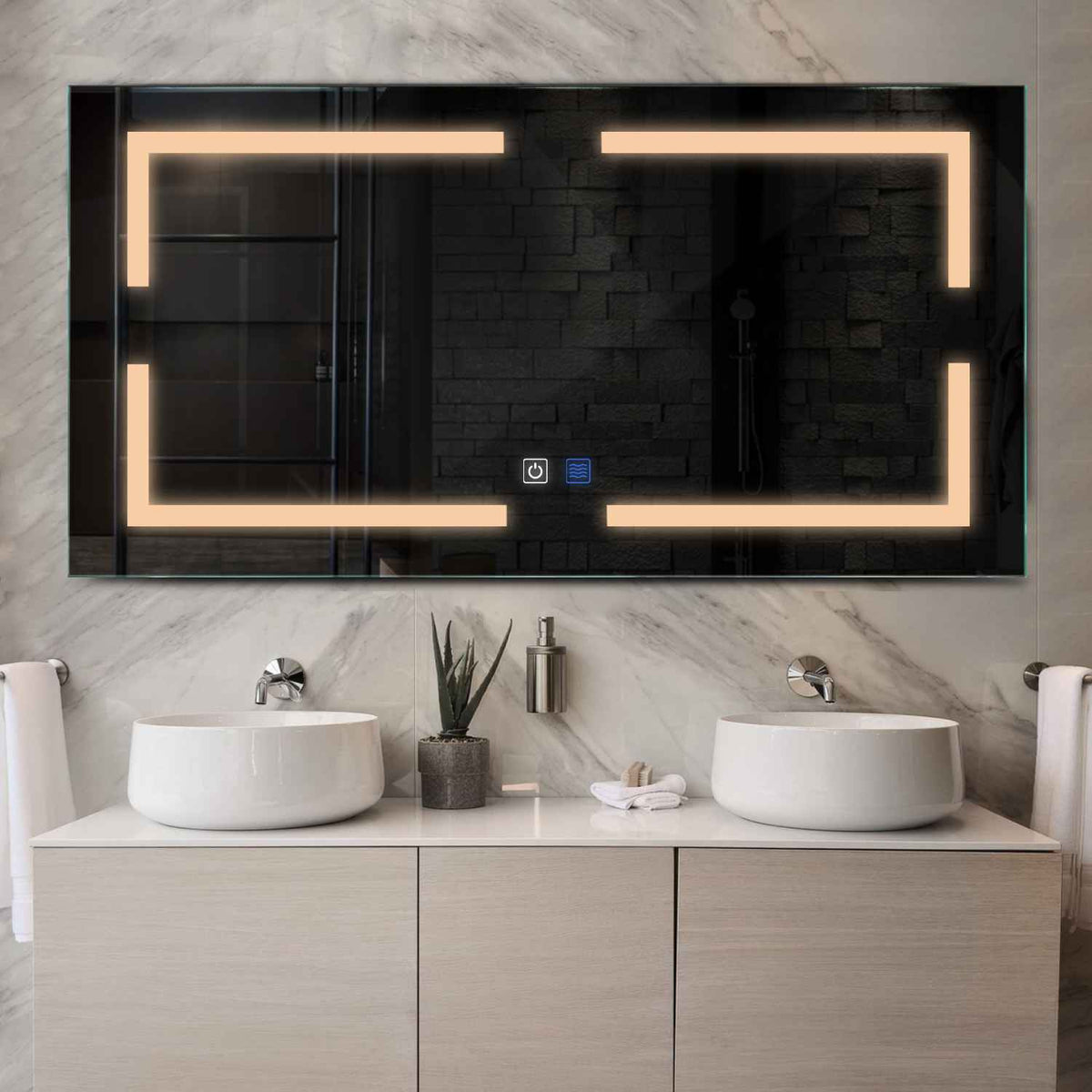 Espejo LED Rectangular | Botones táctiles | Función antivaho | Luz blanca cálida - Reyze Seria Salono Model 2