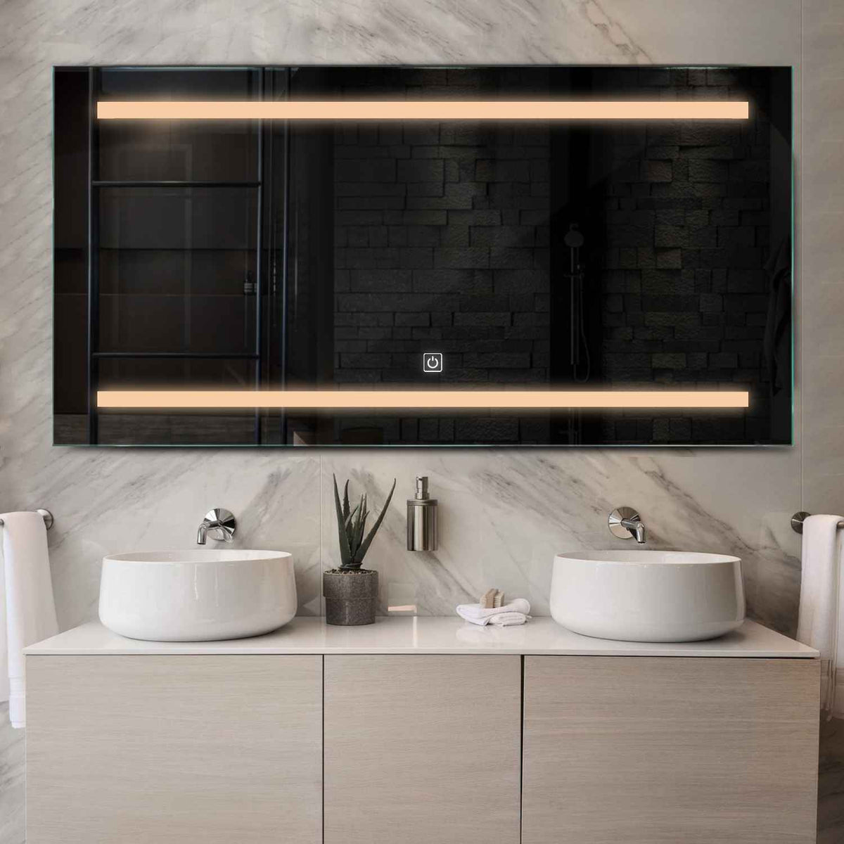 Espejo LED Rectangular | Botón táctil | Luz blanca cálida - Reyze Seria Salono Model 4