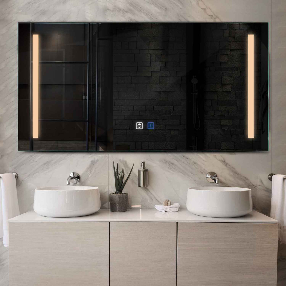 Espejo LED Rectangular | Botones táctiles | Función antivaho | Luz blanca cálida - Reyze Seria Salono Model 5