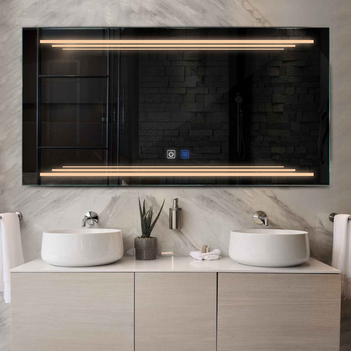 Espejo LED Rectangular | Botones táctiles | Función antivaho | Luz blanca cálida - Reyze Seria Salono Model 7