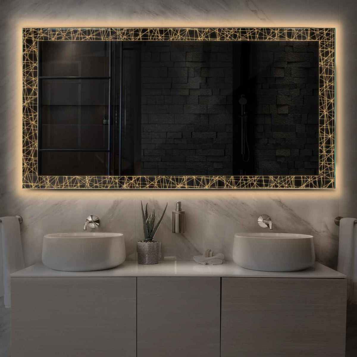 Espejo LED Rectangular | Control por interruptor de pared | Luz blanca cálida - Reyze Seria Simetria Model 1