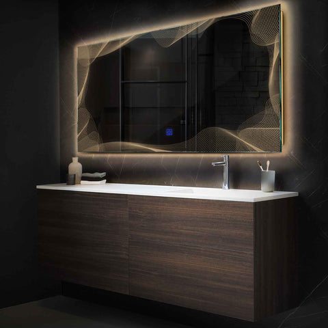 Espejo LED Rectangular | Botón táctil | Luz blanca cálida - Reyze Seria Simetria Model 3
