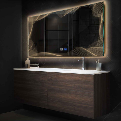 Espejo LED Rectangular | Botones táctiles | Función antivaho | Luz blanca cálida - Reyze Seria Simetria Model 3