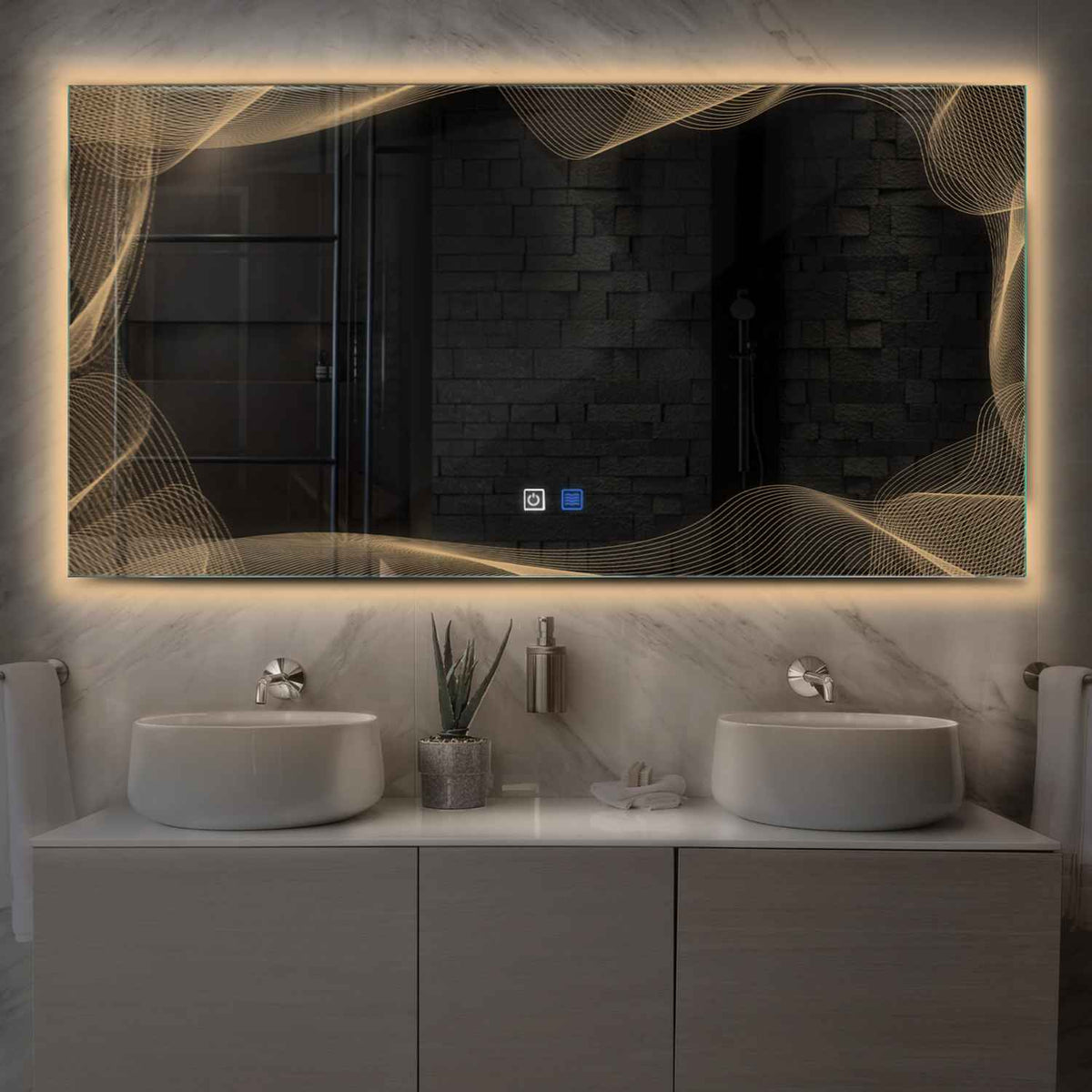 Espejo LED Rectangular | Botones táctiles | Función antivaho | Luz blanca cálida - Reyze Seria Simetria Model 3