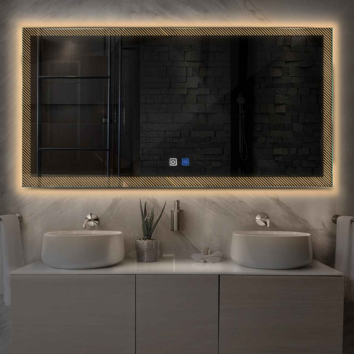 Espejo LED Rectangular | Botones táctiles | Función antivaho | Luz blanca cálida - Reyze Seria Simetria Model 7
