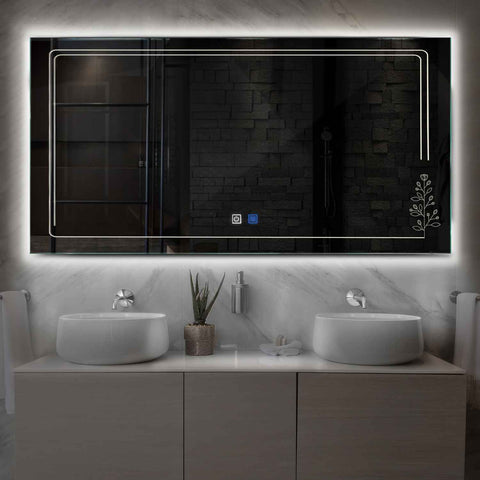 Espejo LED Rectangular | Botones táctiles | Función antivaho | Luz blanca neutra - Reyze Seria Good Vibes Model 3