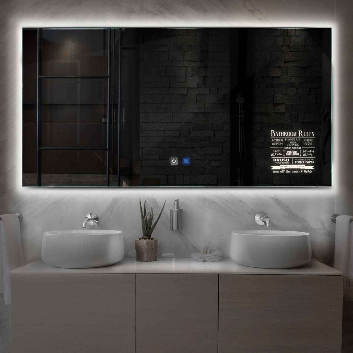 Espejo LED Rectangular | Botones táctiles | Función antivaho | Luz blanca neutra - Reyze Seria Motivated Model 5