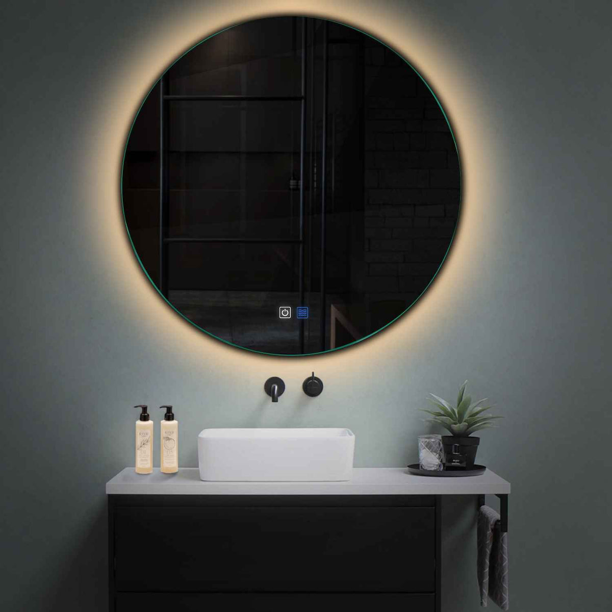 Espejo LED Redondo | Botones táctiles | Función antivaho | Luz blanca cálida - Reyze Seria Ambient Model 1