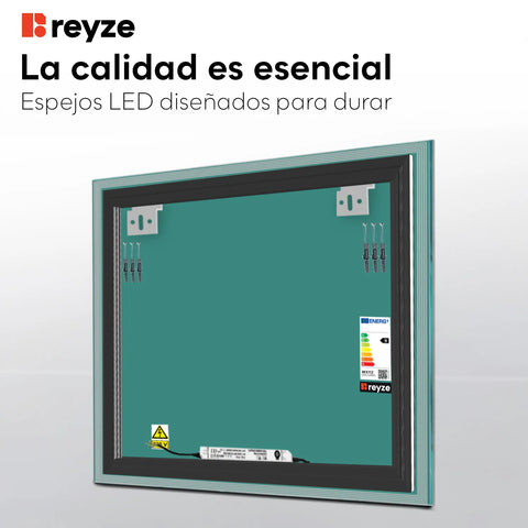 Espejo LED Cuadrado | Control por interruptor de pared | Luz blanca fría - Reyze Seria Edge Model 1