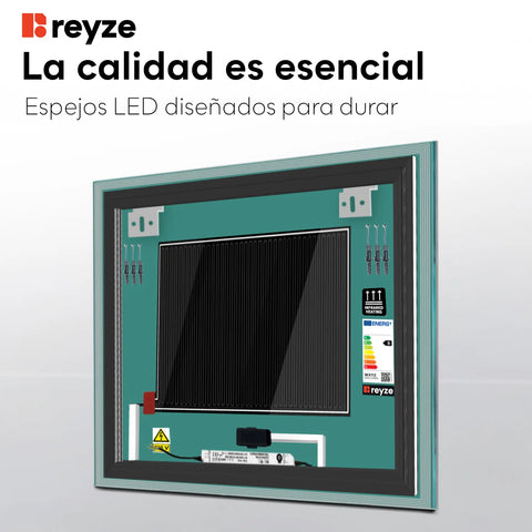 Espejo LED Cuadrado | Botones táctiles | Función antivaho | Luz blanca fría - Reyze Seria Edge Model 1