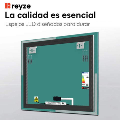 Espejo LED Cuadrado | Botón táctil | Luz blanca neutra - Reyze Seria Edge Model 2