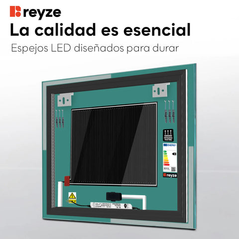 Espejo LED Cuadrado | Botones táctiles | Función antivaho | Temperatura de color ajustable - Reyze Seria Edge Model 2