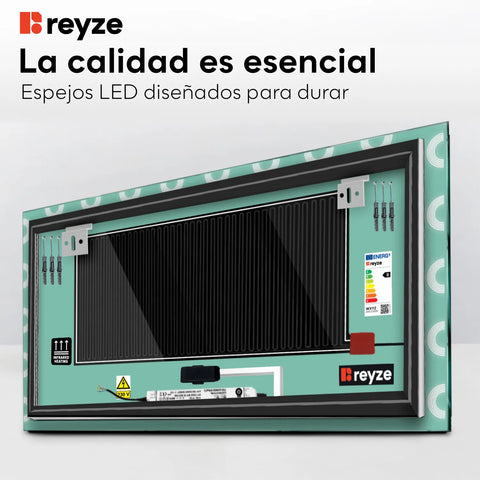 Espejo LED Rectangular | Botones táctiles | Función antivaho | Luz blanca cálida - Reyze Seria Edge Model 4