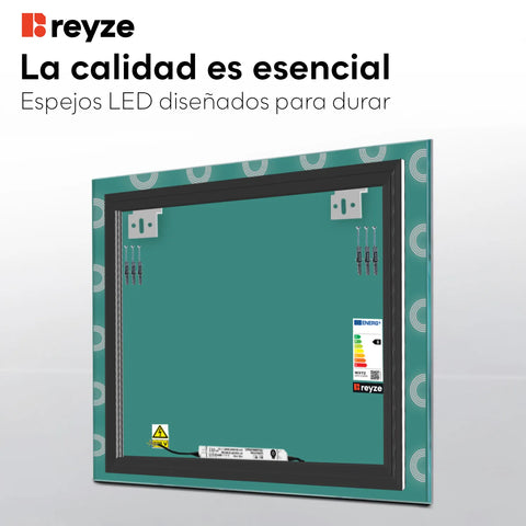 Espejo LED Cuadrado | Control por interruptor de pared | Luz blanca neutra - Reyze Seria Edge Model 4
