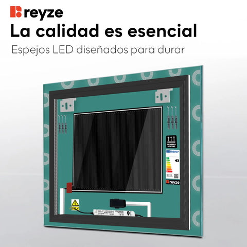 Espejo LED Cuadrado | Botones táctiles | Función antivaho | Temperatura de color ajustable - Reyze Seria Edge Model 4
