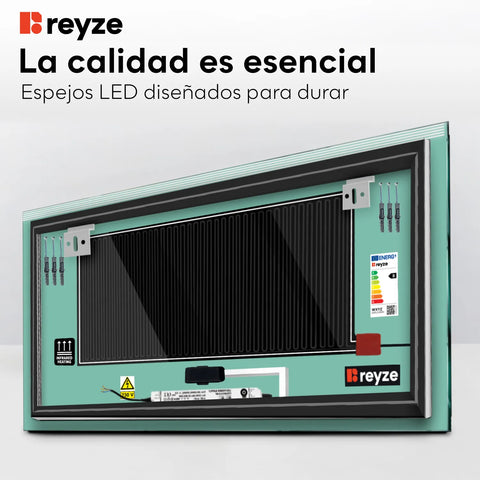 Espejo LED Rectangular | Botones táctiles | Función antivaho | Luz blanca cálida - Reyze Seria Edge Model 5