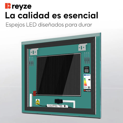 Espejo LED Cuadrado | Botones táctiles | Función antivaho | Temperatura de color ajustable - Reyze Seria Edge Model 5