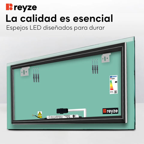 Espejo LED Rectangular | Botón táctil | Luz blanca cálida - Reyze Seria Edge Model 5