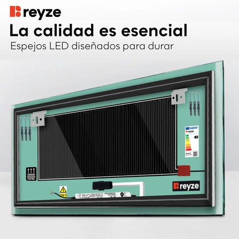 Espejo LED Rectangular | Botones táctiles | Función antivaho | Luz blanca cálida - Reyze Seria Edge Model 7