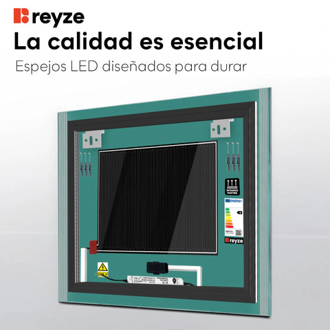 Espejo LED Cuadrado | Botones táctiles | Función antivaho | Temperatura de color ajustable - Reyze Seria Edge Model 7